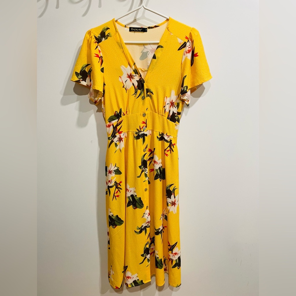 Yellow Floral Wrap Midi Dress - V-Neck Summer Style